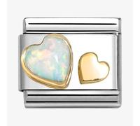 Nomination CLASSIC Gold Double Heart White Opal Charm 030520/10