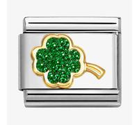 Nomination Green Glitter Four-Leaf Clover Yellow Gold Charm