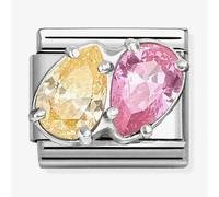 Nomination Yellow & Pink Twin CZ Pear Drop Silver Shine Charm