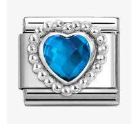Nomination Blue CZ Heart with Beaded Dot Trim Silver Shine Charm