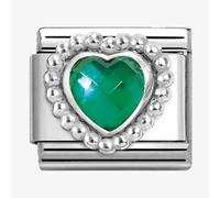 Nomination Green CZ Heart with Beaded Dot Trim Silver Shine Charm