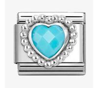 Nomination CLASSIC Silvershine Turquoise Faceted Heart Beaded Setting Charm 330605/039