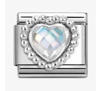 Nomination CLASSIC Silvershine White Cubic Zirconia Heart Beaded Setting Charm 330606/010