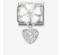 Nomination CLASSIC Silvershine White Flower Heart Dropper Charm 331814/04