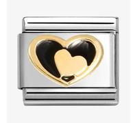 Nomination CLASSIC Stainless Steel 18ct Yellow Gold Black Double Heart Charm 030283/26