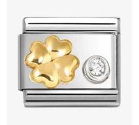 Nomination CLASSIC Stainless Steel & 18ct Yellow Gold Cubic Zirconia Four Leaf Clover Charm 630301/03