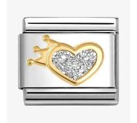 Nomination CLASSIC Stainless Steel & 18ct Yellow Gold Glitter Heart With Crown Charm 030220/24