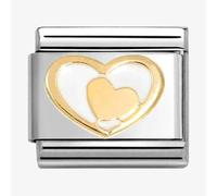 Nomination CLASSIC Stainless Steel 18ct Yellow Gold White Double Heart Charm 030283/27