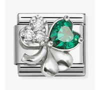 Nomination Silver White and Green CZ Clover Charm