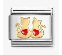 Nomination Gold Double Red Hearts Cats Charm