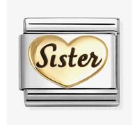 Nomination Sister Heart Black Writing Yellow Gold Charm