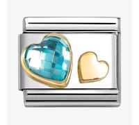 Nomination CLASSIC Yellow Gold Light Blue Cubic Zirconia Double Heart Charm 030613/07
