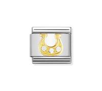 Nomination Composable Classic Good Luck White Horse Shoe Stainless Steel, K Gold and Cubic Zirconium