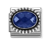 Nomination Dark Blue Faceted CZ Oval with Beaded Dot Trim Silver Shine Charm