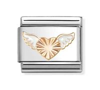 Nomination Diamond Cut Heart with White Wings Rose Gold Charm