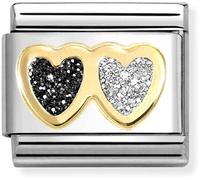 Nomination Double Heart Black And Silver Charm
