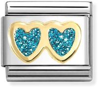 Nomination Double Light Blue Glitter Hearts Yellow Gold Charm
