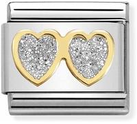 Nomination Double Hearts Glitter Charm