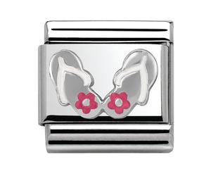 Nomination Flip Flop Pink Flowers Silver Shine