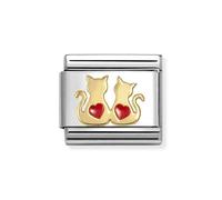 Nomination Gold Double Red Hearts Cats Charm