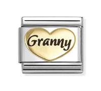 Nomination Granny Heart Black Writing Yellow Gold Charm