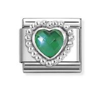 Nomination Green CZ Heart with Beaded Dot Trim Silver Shine Charm