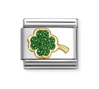 Nomination Green Glitter Four-Leaf Clover Yellow Gold Charm