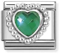 Nomination Green CZ Heart with Beaded Dot Trim Silver Shine Charm