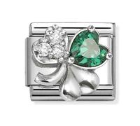 Nomination Silver White and Green CZ Clover Charm