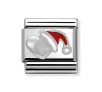 Nomination Heart with Christmas Hat Silver Shine