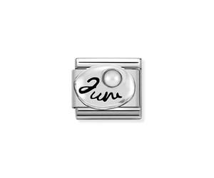 Nomination June Writing with White Pearl Birthstone Silver Shine