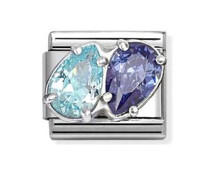 Nomination Light Blue & Dark Blue Twin CZ Pear Drop Silver Shine Charm