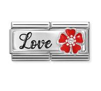 Nomination Love with Red Flower Double Silver Shine Charm