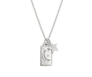 Nomination - "May All My Dreams... Talisman Necklace in Rhodium-Plated 925 Sterling Silver with White Cubic Zirconia and Moon, Star & Moonstone Charm, Adjustable Length 42-47 cm