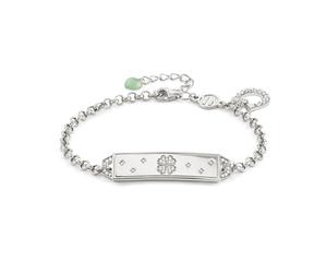 Nomination - "May Luck Be On... Charm Bracelet in 925 Sterling Silver, with White Cubic Zirconia and Green Charm, Lucky Four-Leaf Clover Design, Gift Idea, Adjustable Length 15.5-19 cm