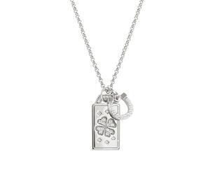 Nomination - "May Luck Be On... Talisman Necklace in Rhodium-Plated 925 Sterling Silver with White Cubic Zirconia, Four-Leaf Clover and Green Aventurine Heart, Adjustable Length 42-47 cm