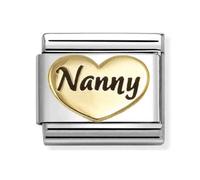 Nomination Nanny Heart Black Writing Yellow Gold Charm