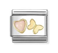 Nomination Pink Coral Heart with Butterfly Yellow Gold Charm