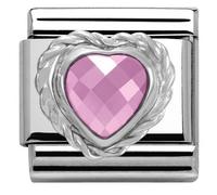 Nomination CLASSIC Silvershine Faceted Hearts Pink Cubic Zirconia Charm 330603/003