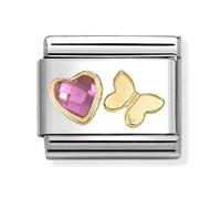 Nomination Classic Pink Cubic Zirconia Heart Gold Butterfly Charm 030613/14