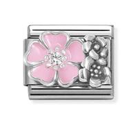 Nomination Pink Enamel CZ Flower with Oxidized Flowers Silver Shine Charm