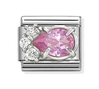 Nomination Pink Pear Drop with White Round CZ Stones Silver Shine Charm