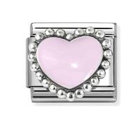 Nomination Pink Raised Heart Beaded Trim Silver Shine Charm