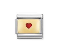 Nomination Plate with Small Red Heart Yellow Gold Charm