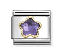 Nomination Purple CZ Flower Yellow Gold Charm