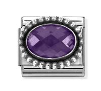 Nomination Purple Faceted CZ Oval with Beaded Dot Trim Silver Shine Charm