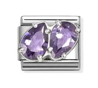 Nomination Purple Twin CZ Pear Drop Silver Shine Charm