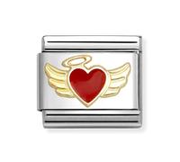 Nomination Red Angel Heart with Wings & Halo Yellow Gold Charm