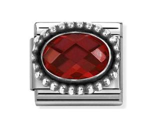 Nomination Red Faceted CZ Oval with Beaded Dot Trim Silver Shine Charm