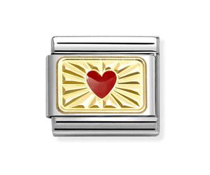 Nomination Red Heart On Etched Plate Yellow Gold Charm